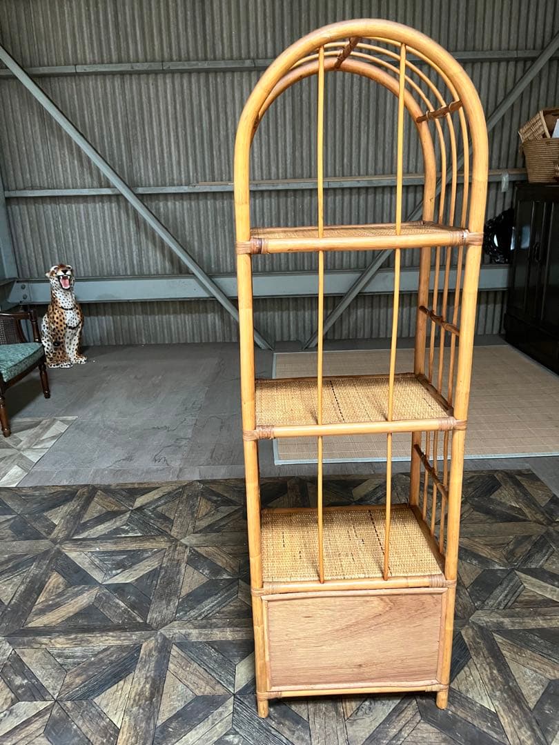 アーチ型 籐 ラタン 棚 インテリア 昭和レトロ 飾り棚