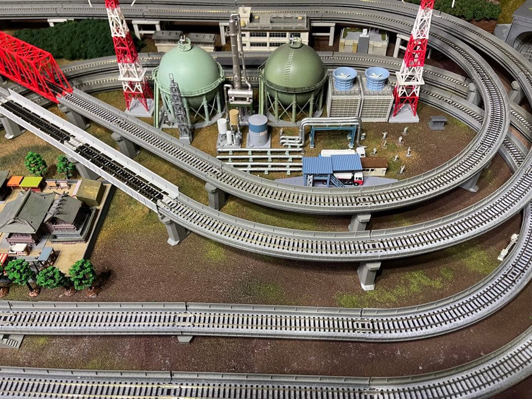 Nゲージ ジオラマ KATO 高架線路 トミックス 神社 コンビナート お寺