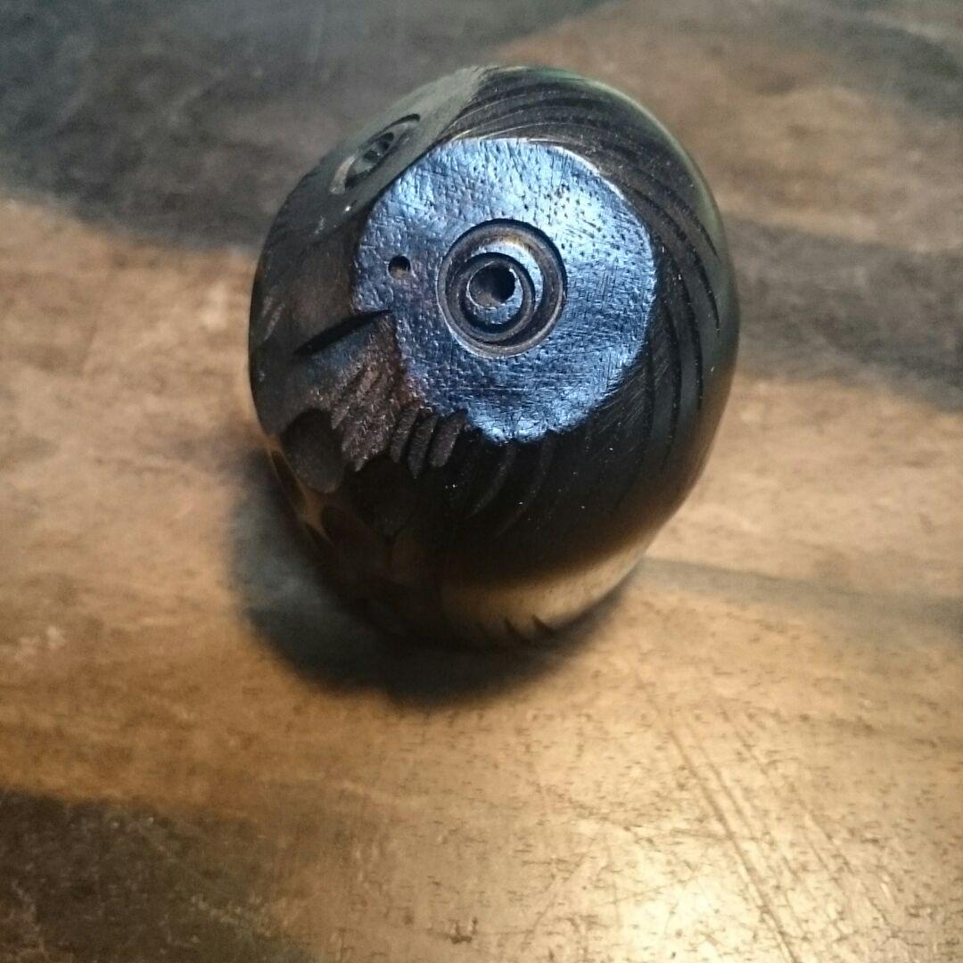 黒柿　フクロウ　梟　ふくろう　木彫　根付