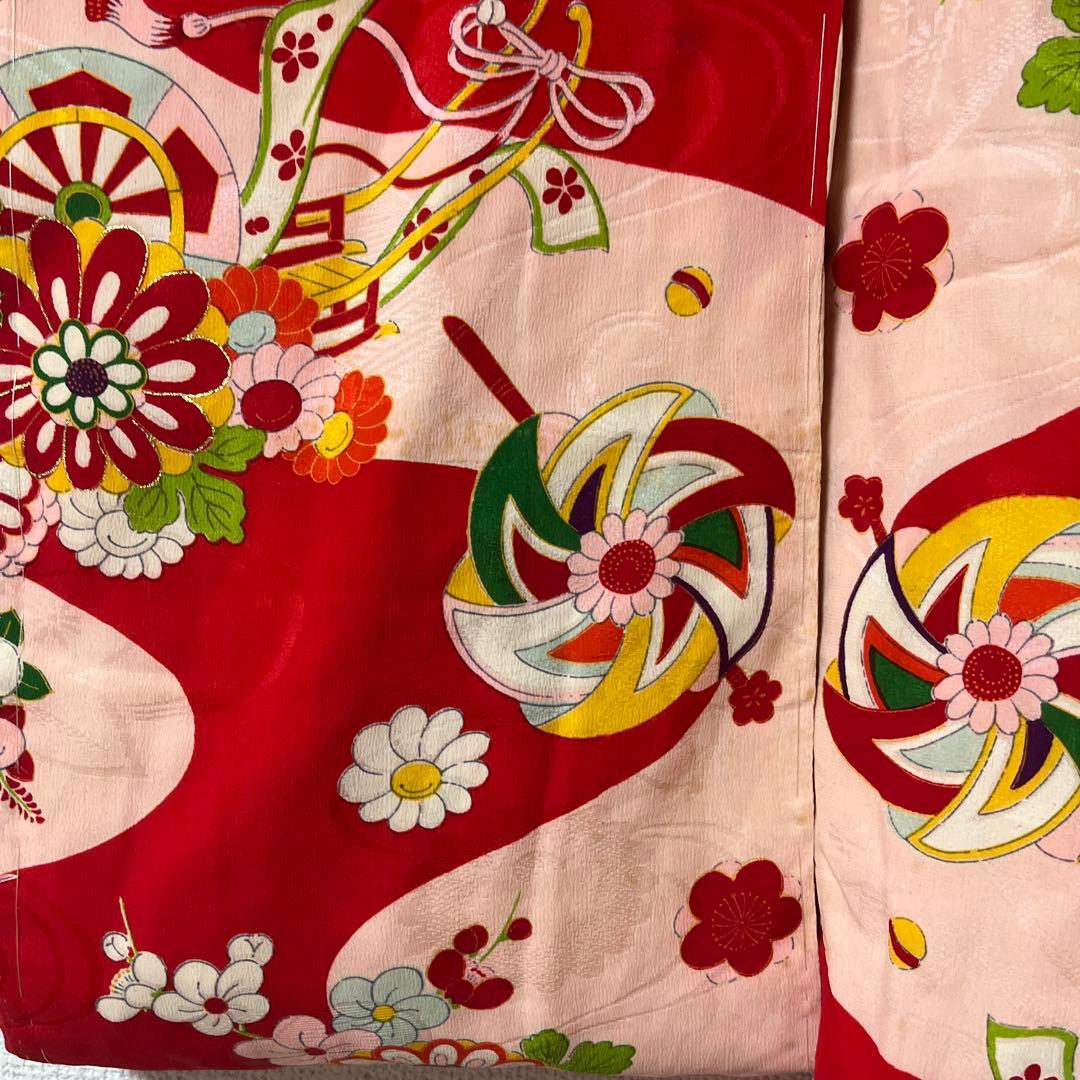 七五三　3歳　着物　アンティーク　ピンク　赤　被布　正絹