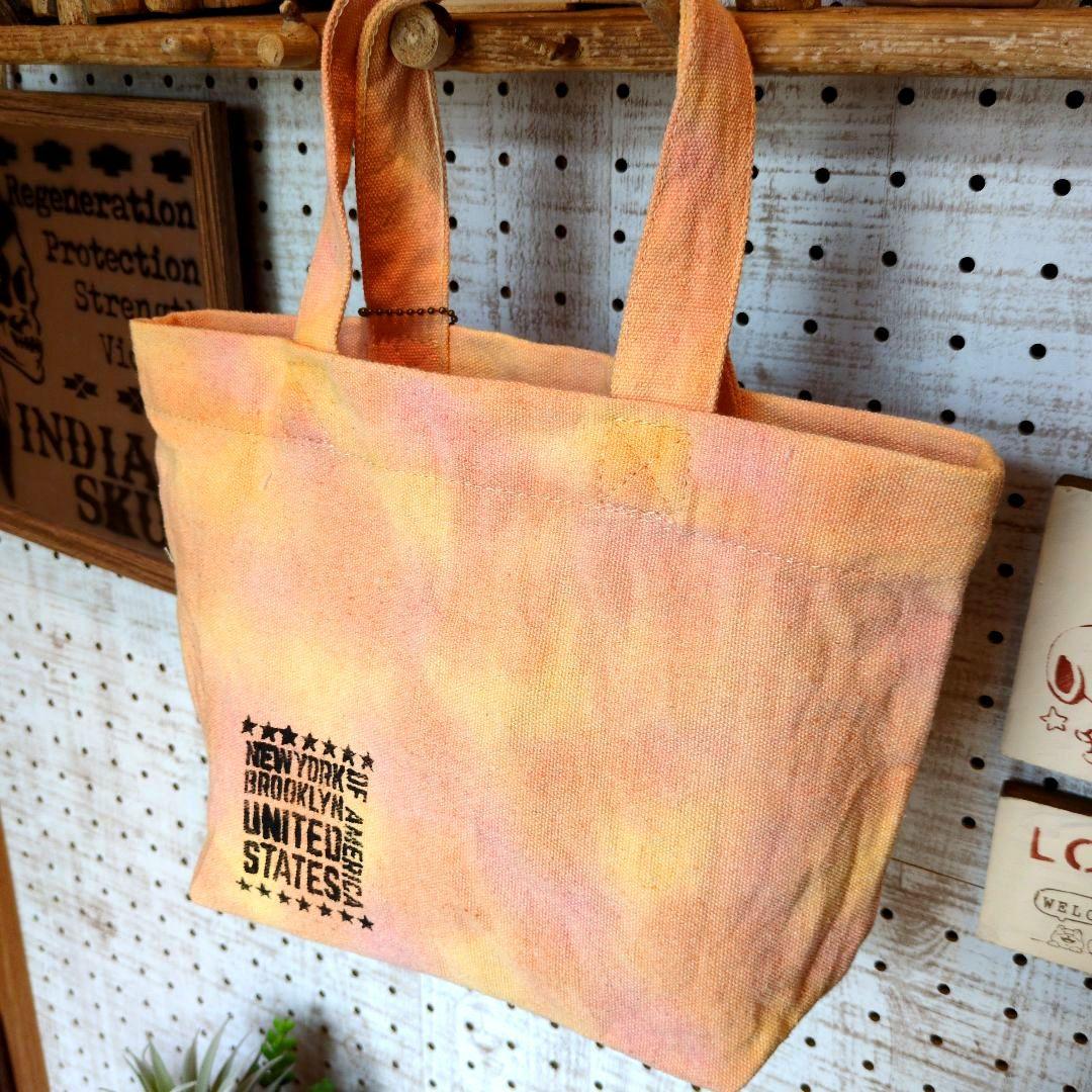 デニムリメイク☆バッグチャーム付手染めミニトートバッグ✨️