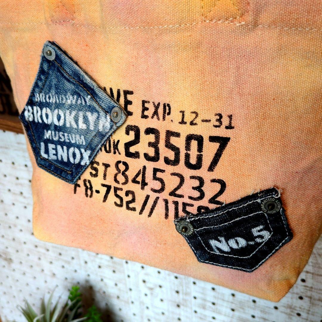 デニムリメイク☆バッグチャーム付手染めミニトートバッグ✨️