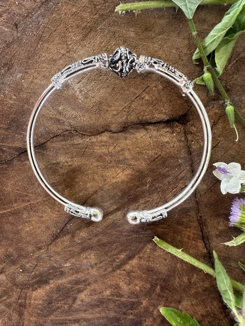 シルバー925 護符モチーフ バングル ブレスレット｜守護・開運・マントラ