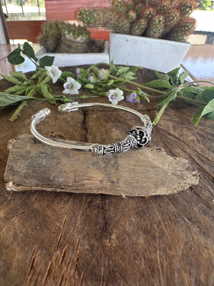 シルバー925 護符モチーフ バングル ブレスレット｜守護・開運・マントラ