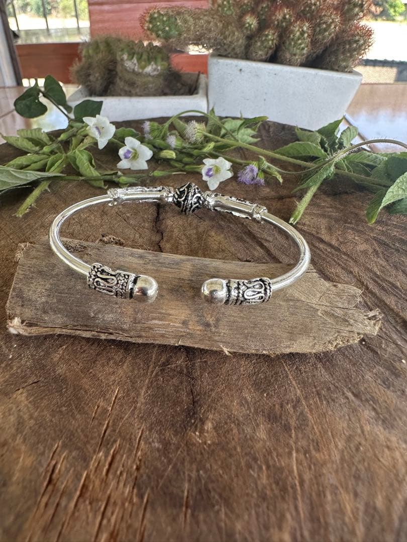 シルバー925 護符モチーフ バングル ブレスレット｜守護・開運・マントラ