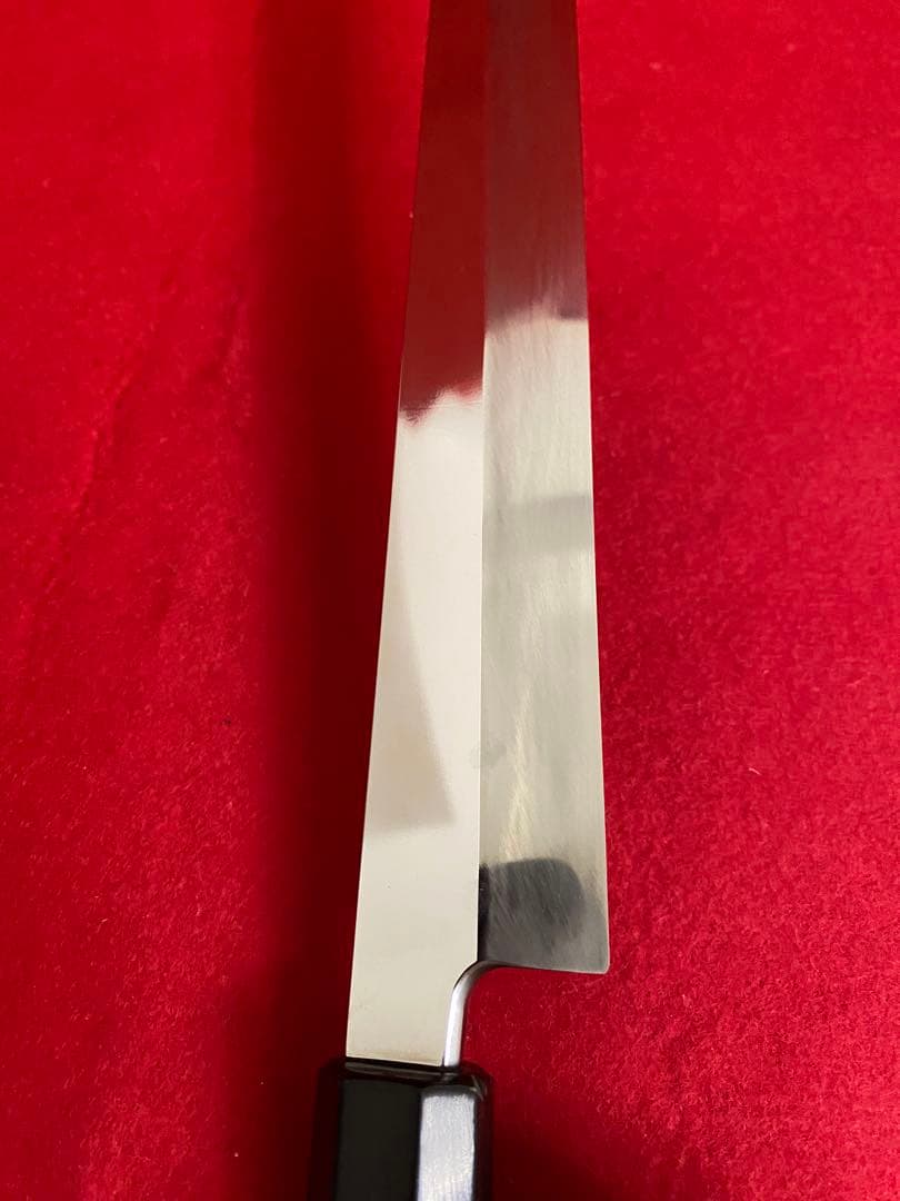柳刃包丁 尺一　刺身包丁 鏡面仕上げ 黒檀黒水牛八角柄