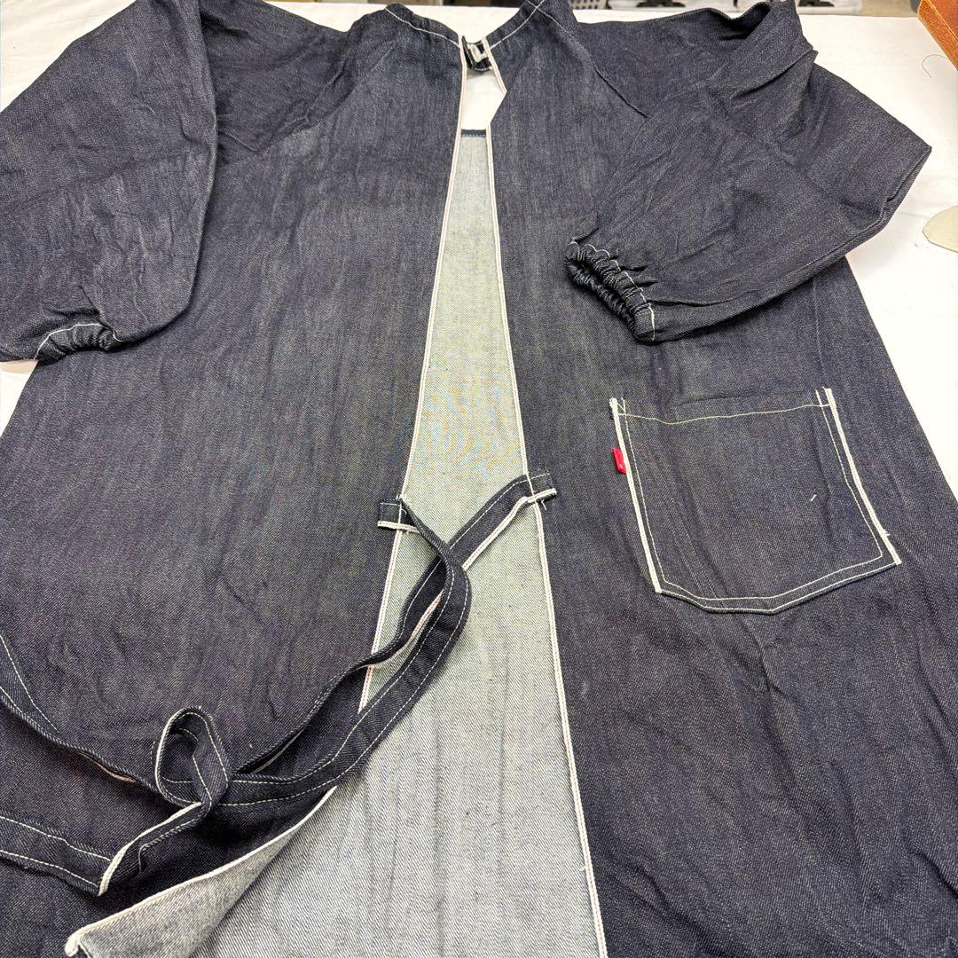 デニム割烹着 ダークブルー 長袖