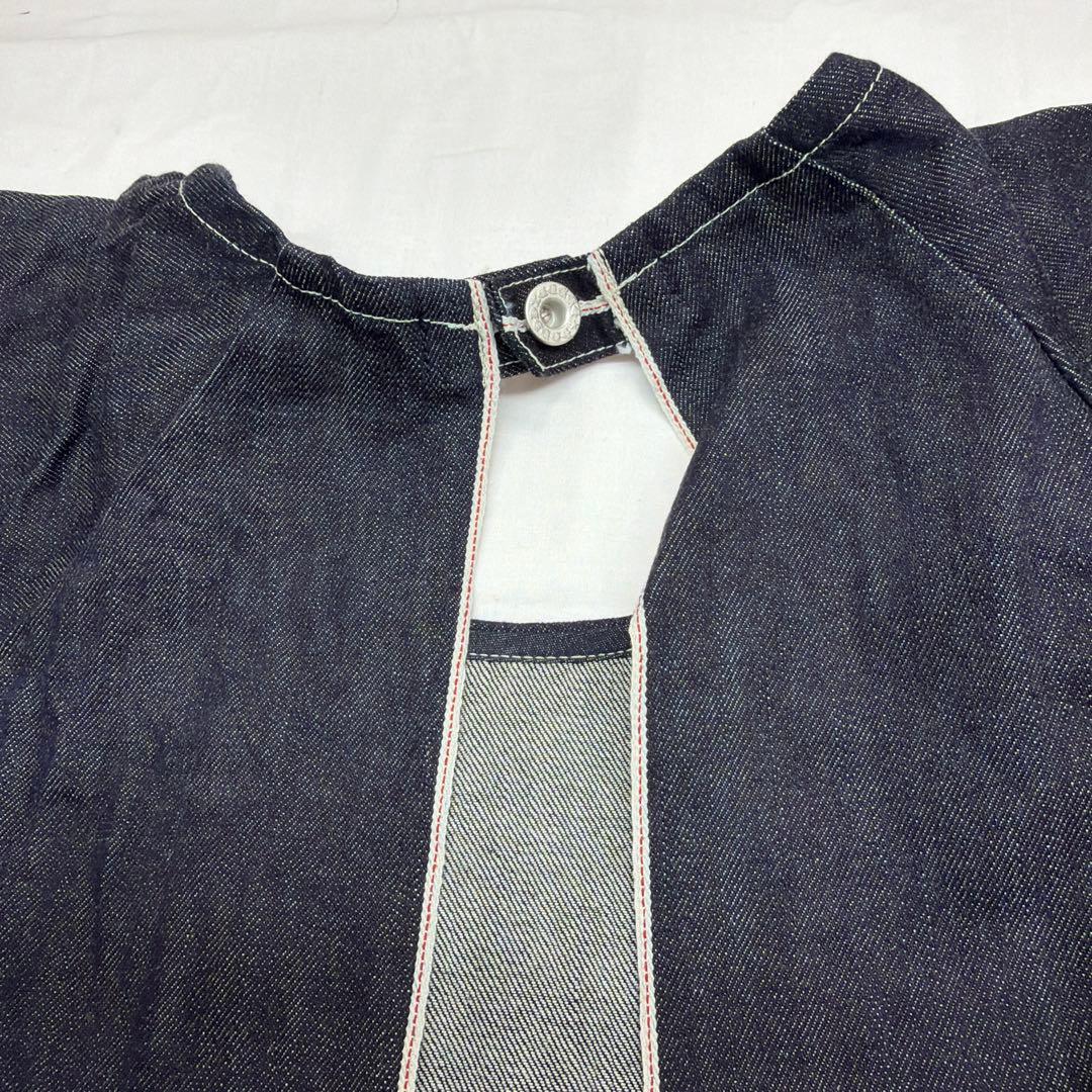 デニム割烹着 ダークブルー 長袖