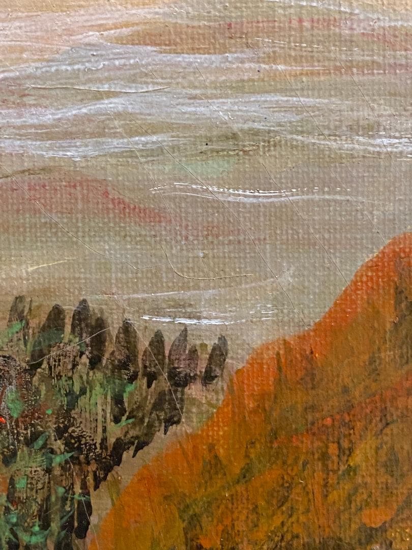 真作」鈴木 照男「木曾 南岳山遠望」風景画油彩画額装サイン有りF6号