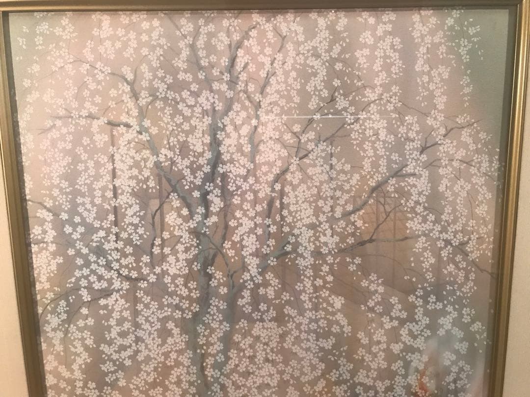 宇田荻邨　「祇園夜桜」　リトグラフ　刷り込みサイン・作品証明シール有り