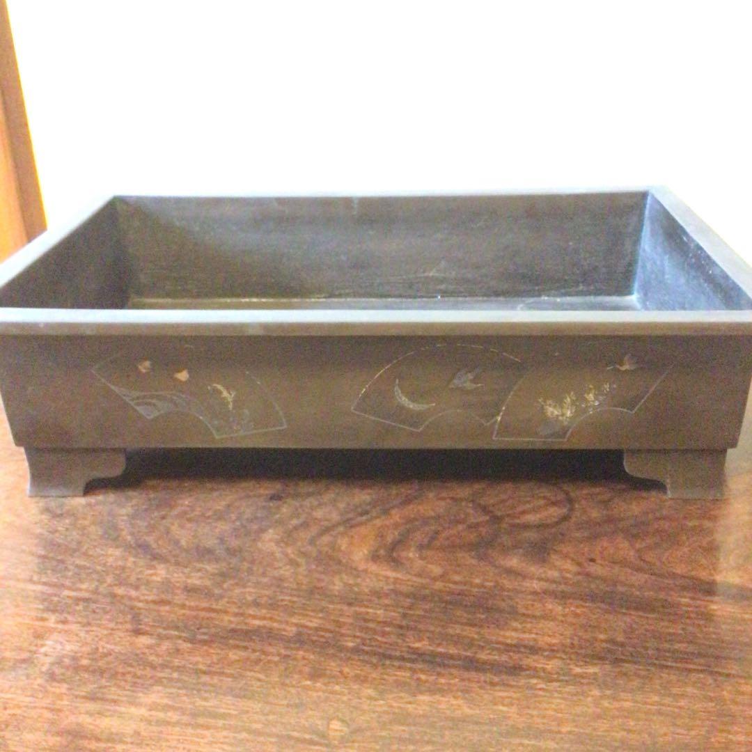 水盤　真鍮　花器　華道具　いけばな　双獣耳　時代物　骨董品　工芸品