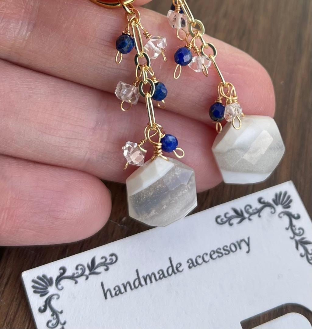 サービス価格·͜· ︎︎ホワイトレースアゲートヘキサゴンのピアスチャーム☆