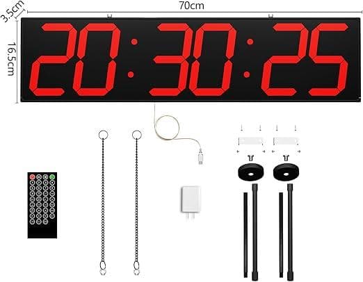 ★未開封品★CHKOSDA 27インチ両面デジタル壁掛け時計（レッド）