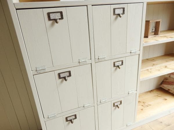 サイズオーダー可！超ワイド6枚バッタン扉キャビネット●シャビーホワイト●受注製作