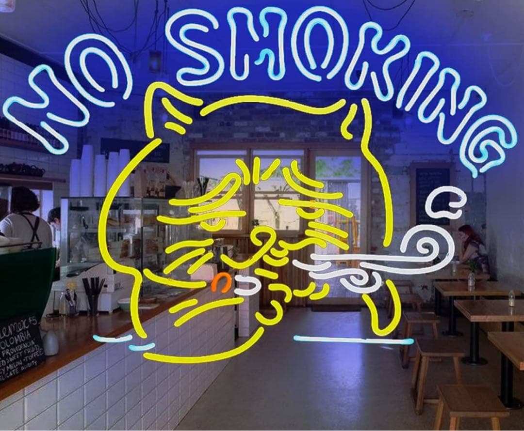オリジナル　ネオン管 NO SMOKING 猫 キャラクター 看板　オーダー