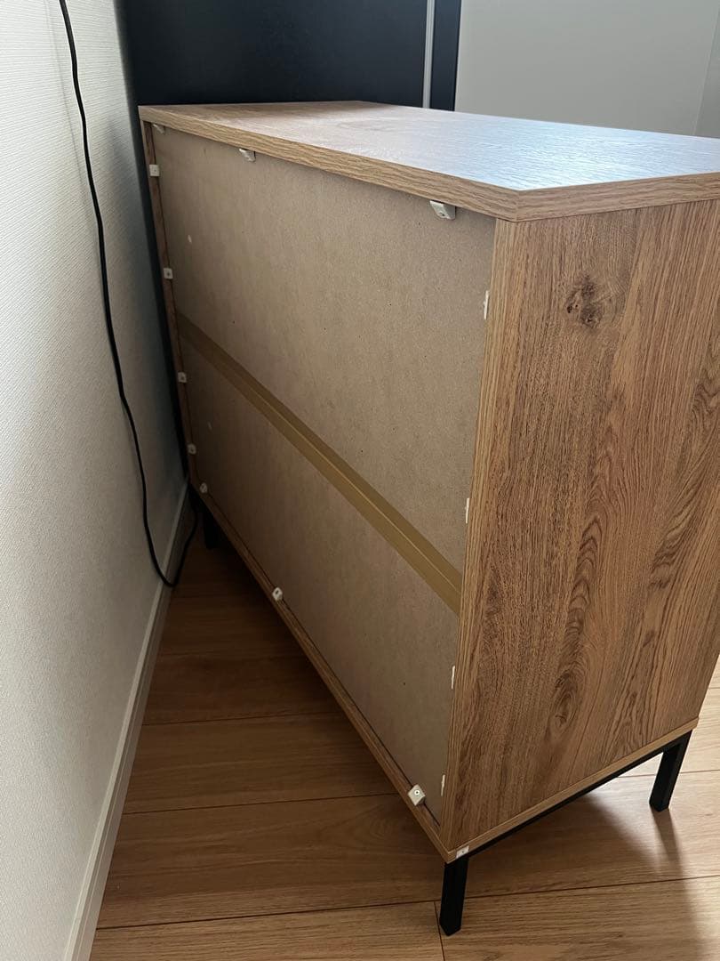 木目調キャビネット 3引き出し付き