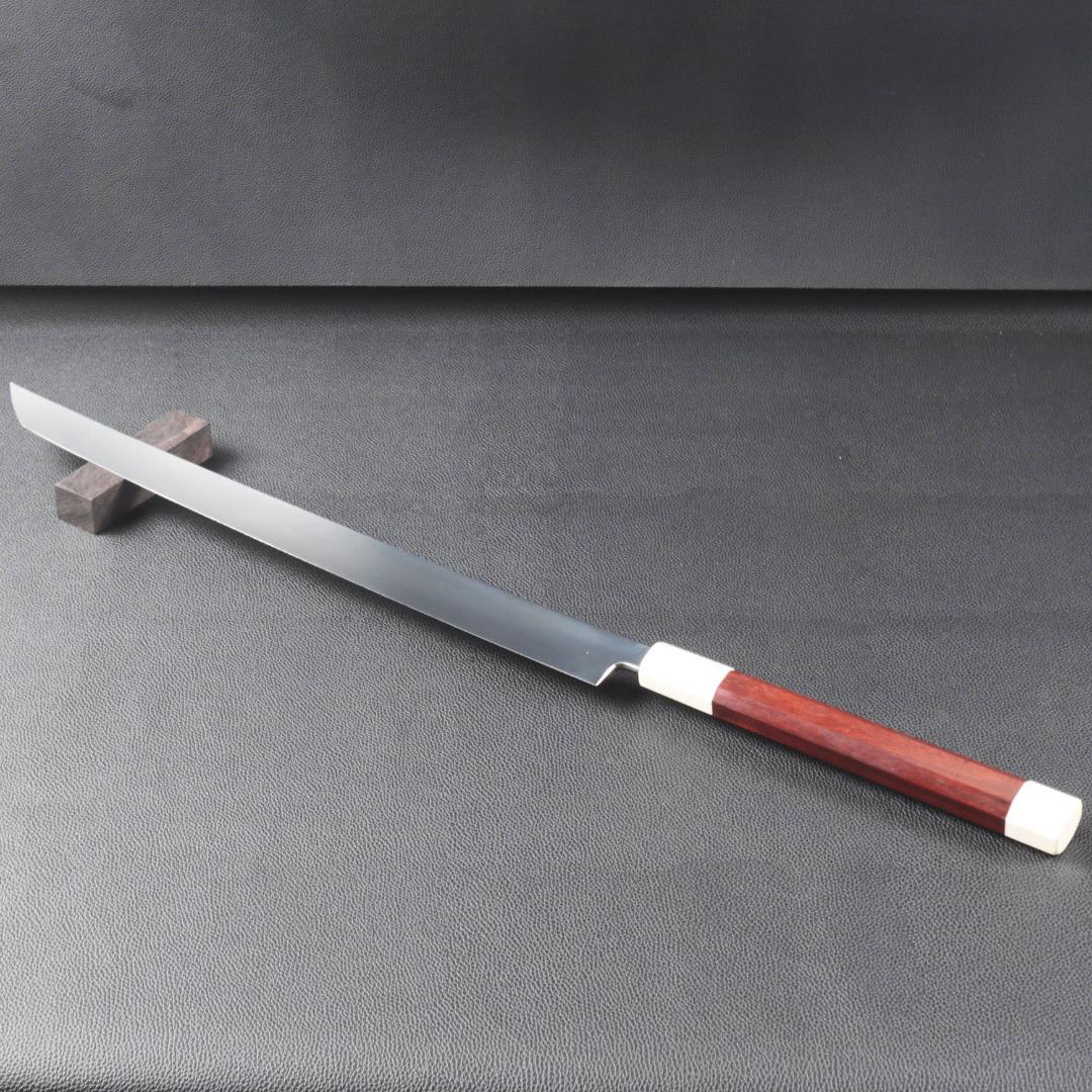 梵静刃物マグロ包丁刃渡700mm鏡面仕上げ 刺身包丁反りスネークウッド柄 鞘付き