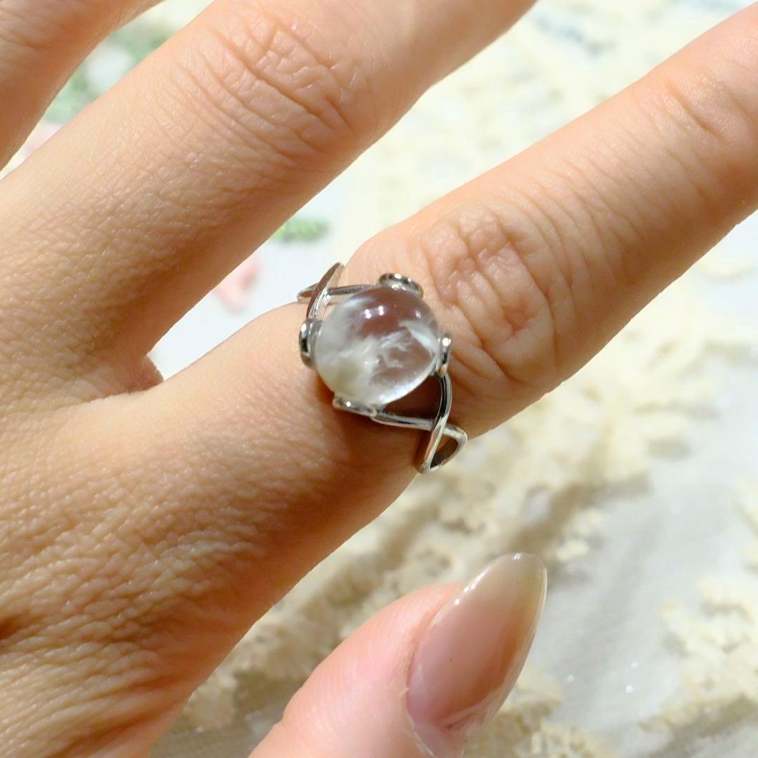 最高品質・一点物】天然ホワイトラビットヘアクォーツ リング 九尾の狐