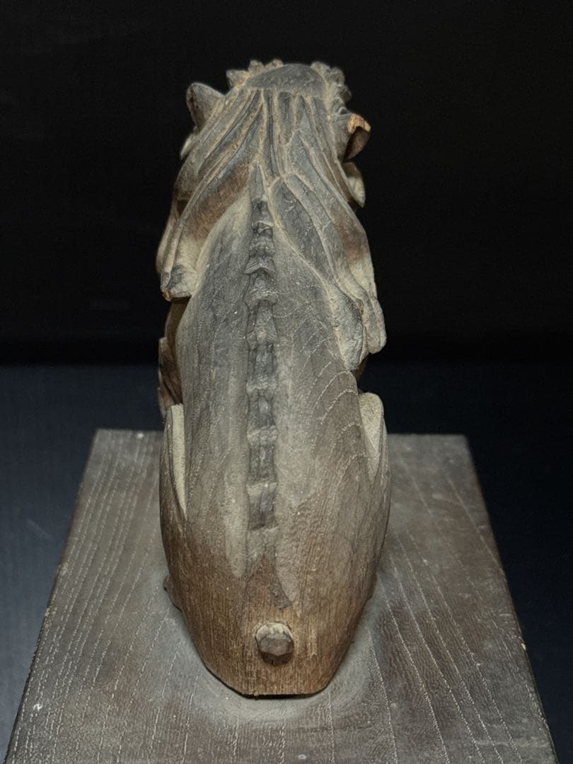 江戸期 安政六年 江州彦根 彫工師 西川重◯ 作 木彫 狛犬 獅子 一対