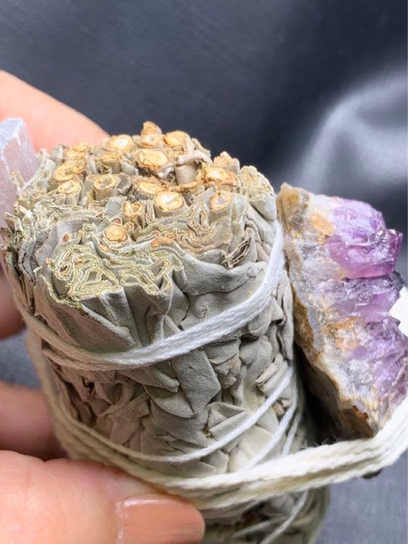 071111 ホワイトセージ＋アメジスト原石＋セレナイト原石