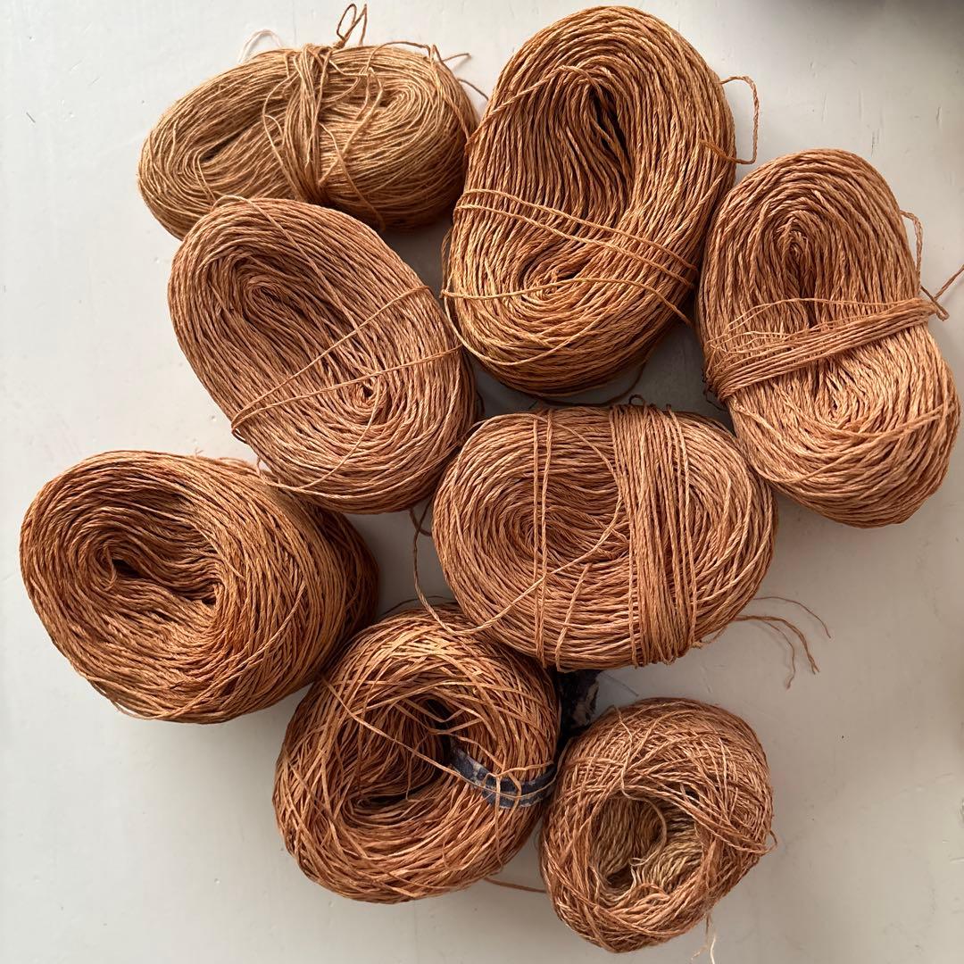 裂き織りの糸　さおり織り　柿渋染め　麻