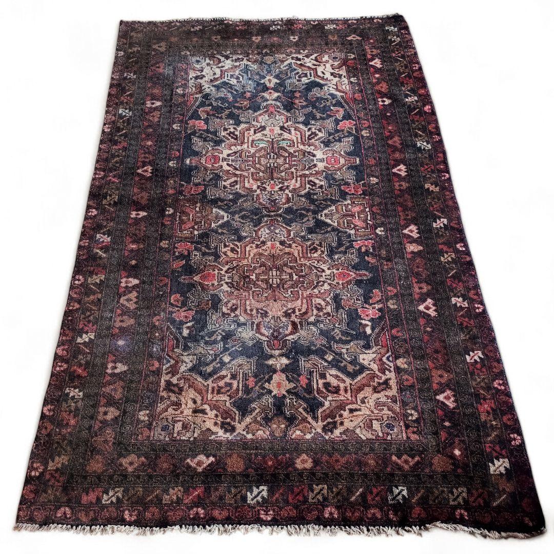 【ヴィンテージ】 経年変化の美しい バルーチ ラグ トライバル ネイビー レッド