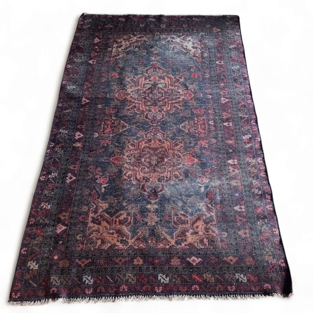 【ヴィンテージ】 経年変化の美しい バルーチ ラグ トライバル ネイビー レッド