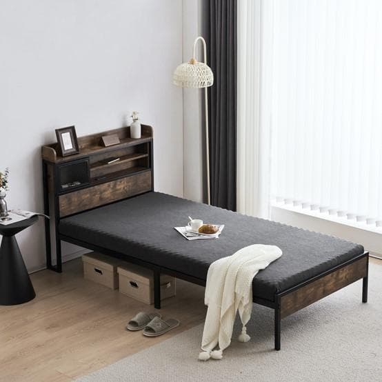 S ベッドフレーム シングル シングルベッド パイプベッド コンセント付き