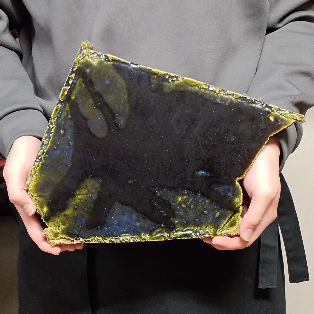 【新品・未使用】鶴琳窯　林秀樹作　織部台皿　織部焼　陶器　台座