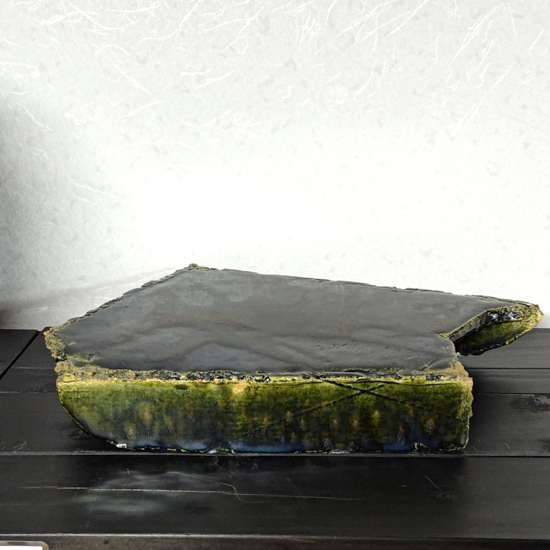 【新品・未使用】鶴琳窯　林秀樹作　織部台皿　織部焼　陶器　台座