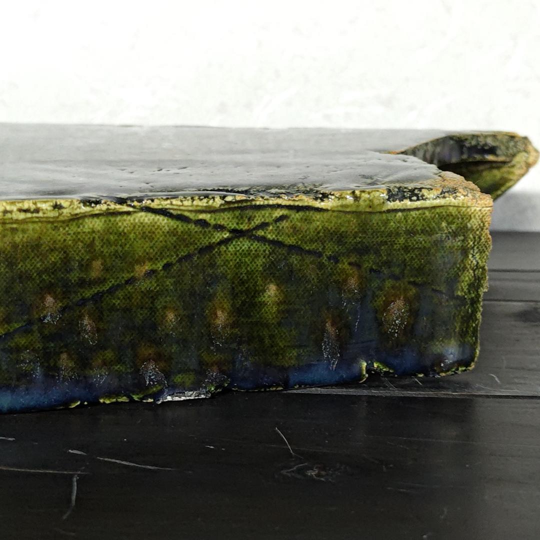 【新品・未使用】鶴琳窯　林秀樹作　織部台皿　織部焼　陶器　台座