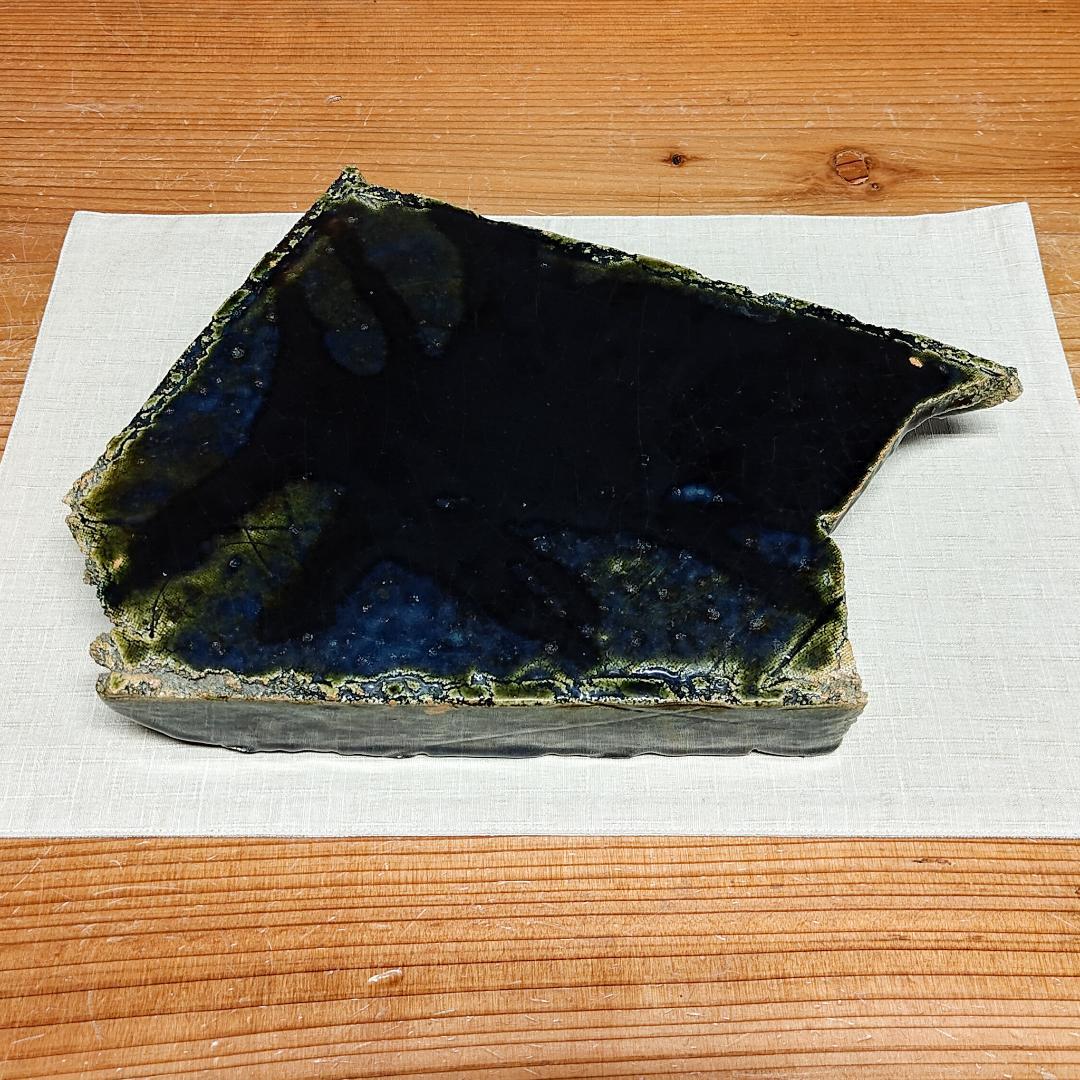 【新品・未使用】鶴琳窯　林秀樹作　織部台皿　織部焼　陶器　台座