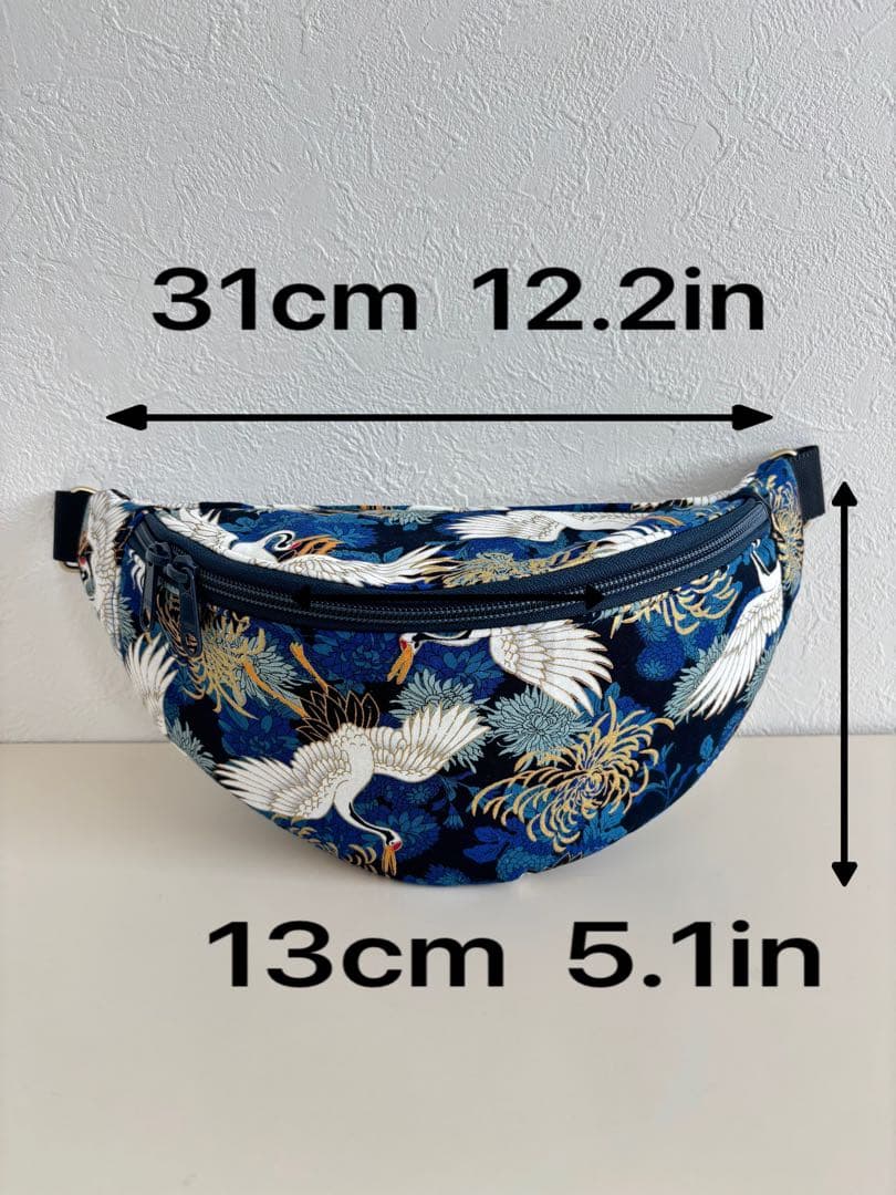 鶴と菊の和柄スリングバッグ｜キルト芯でふっくら形をキープ／クロスボディバッグ