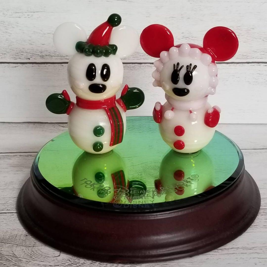 ディズニークリスマス雪だるまミッキーミニーガラス細工