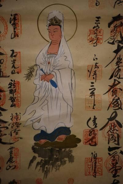 真作/三上巴峡/蓮図/布袋屋掛軸HC-942