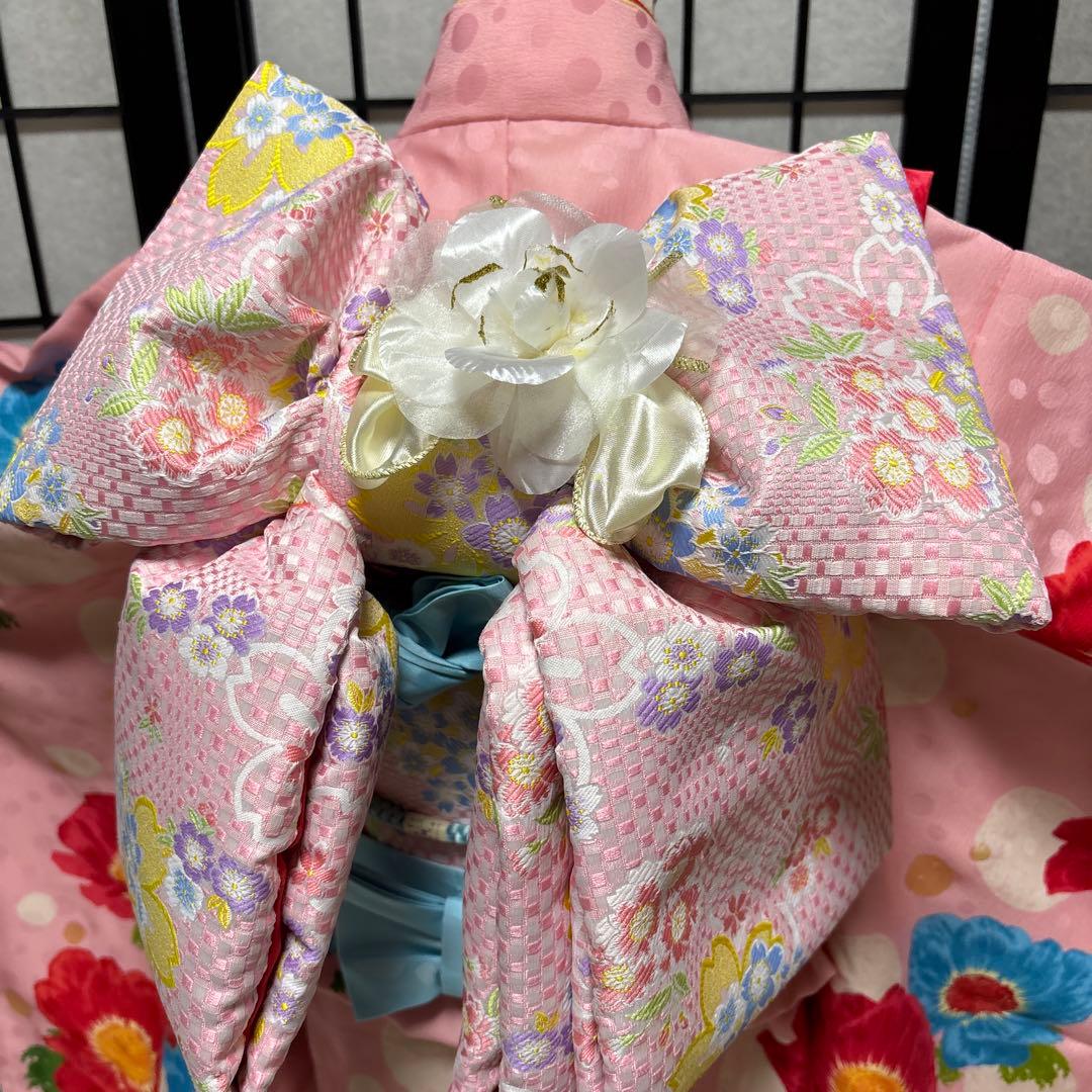 七五三　着物セット　7歳　ハーフ成人式　ブランド　ハッカキッズ　ピンク色　水色