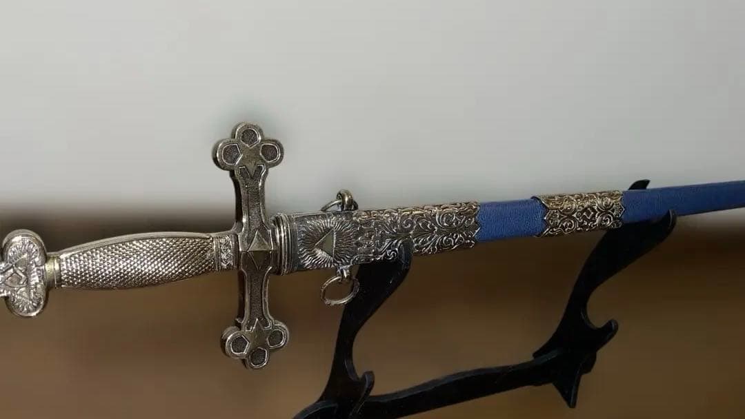 儀礼用ロングソード】青のメイソン装飾剣／フリーメイソン象徴入り