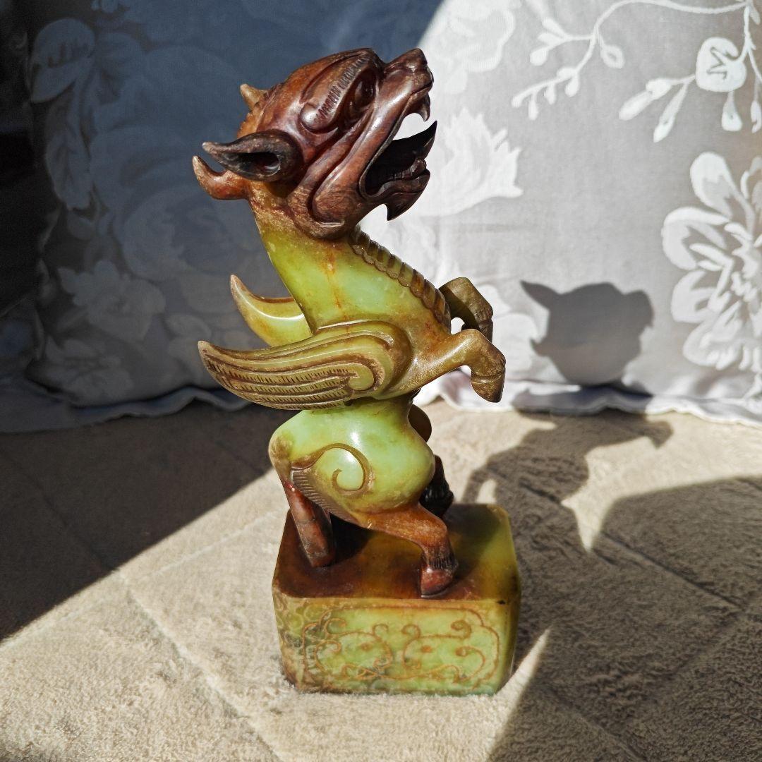 聖獣 麒麟 開運 天然石 手彫り 骨董品 パワーストーン