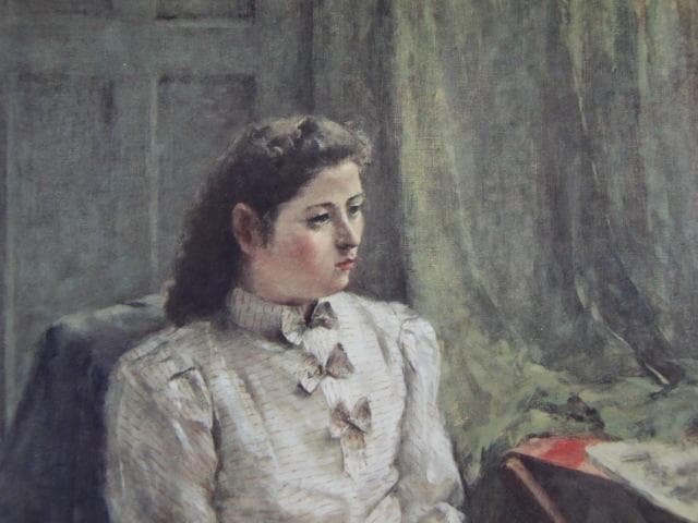 鬼頭鍋三郎、【マンドリンを持つ女】、希少な画集画、新品高級額 額装付