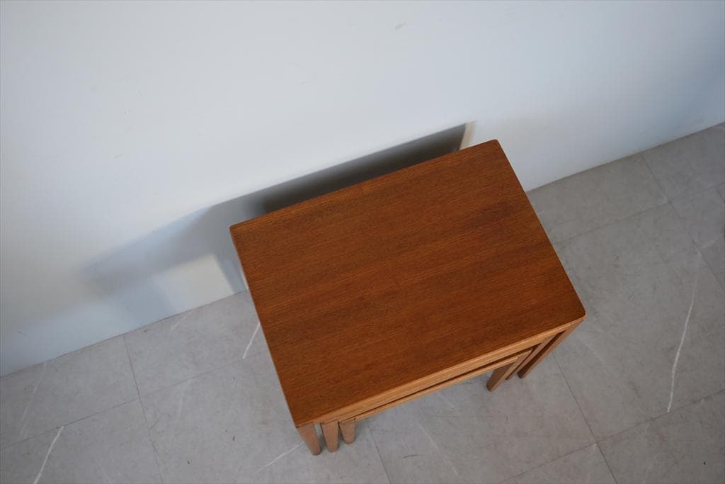 英国アンティーク木製ネストテーブル3台/収納式机/飾り棚/花台(91-143-1