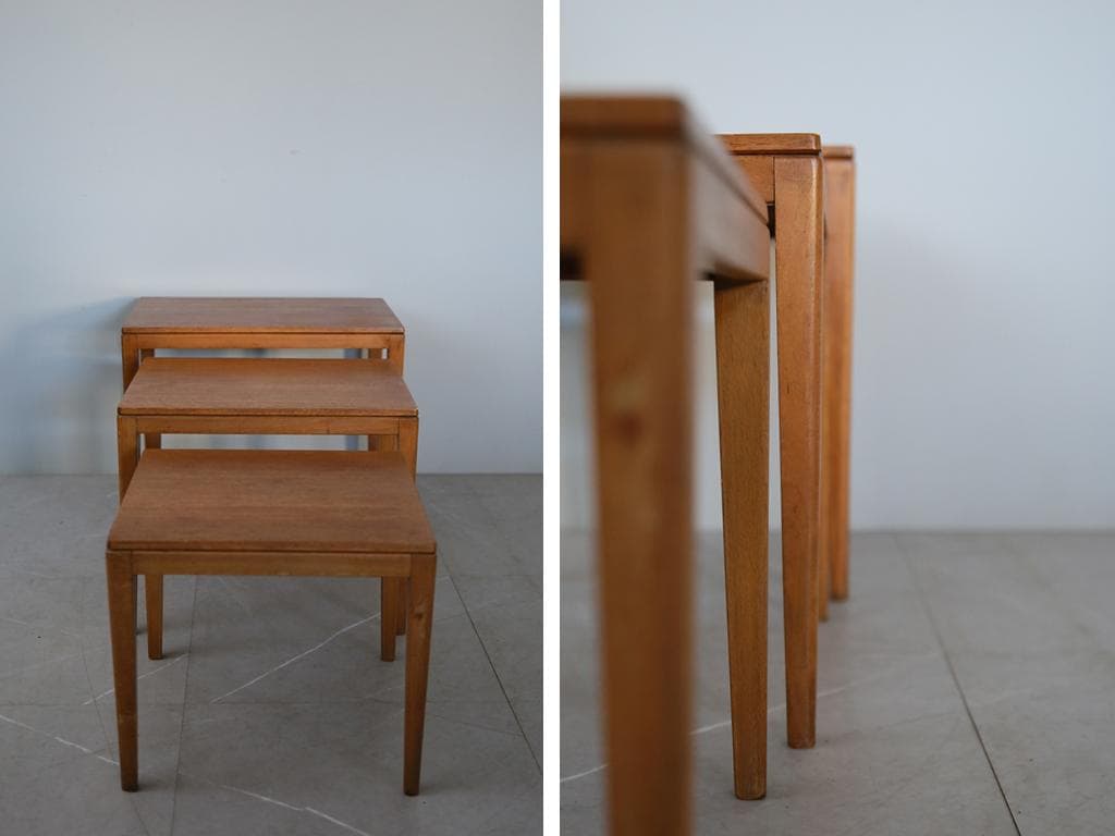 英国アンティーク木製ネストテーブル3台/収納式机/飾り棚/花台(91-143-1