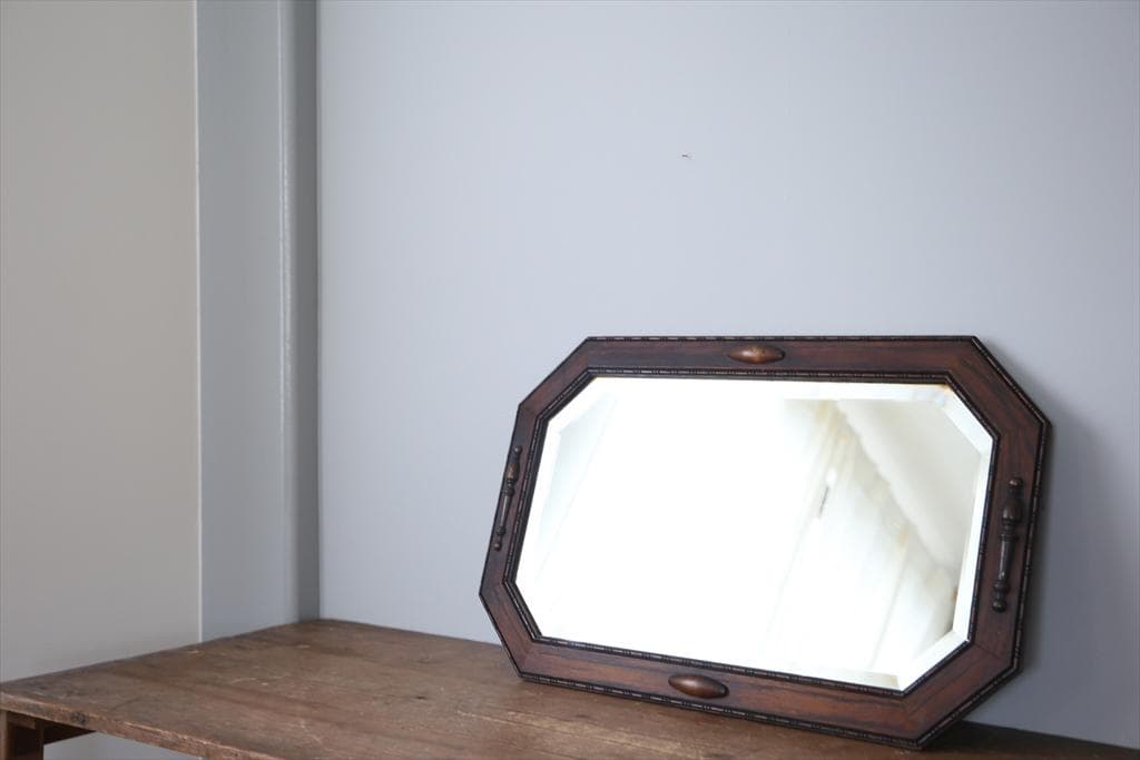 英国アンティーク木製カッティングミラー/壁掛け鏡オクタゴン八角形(88-215)