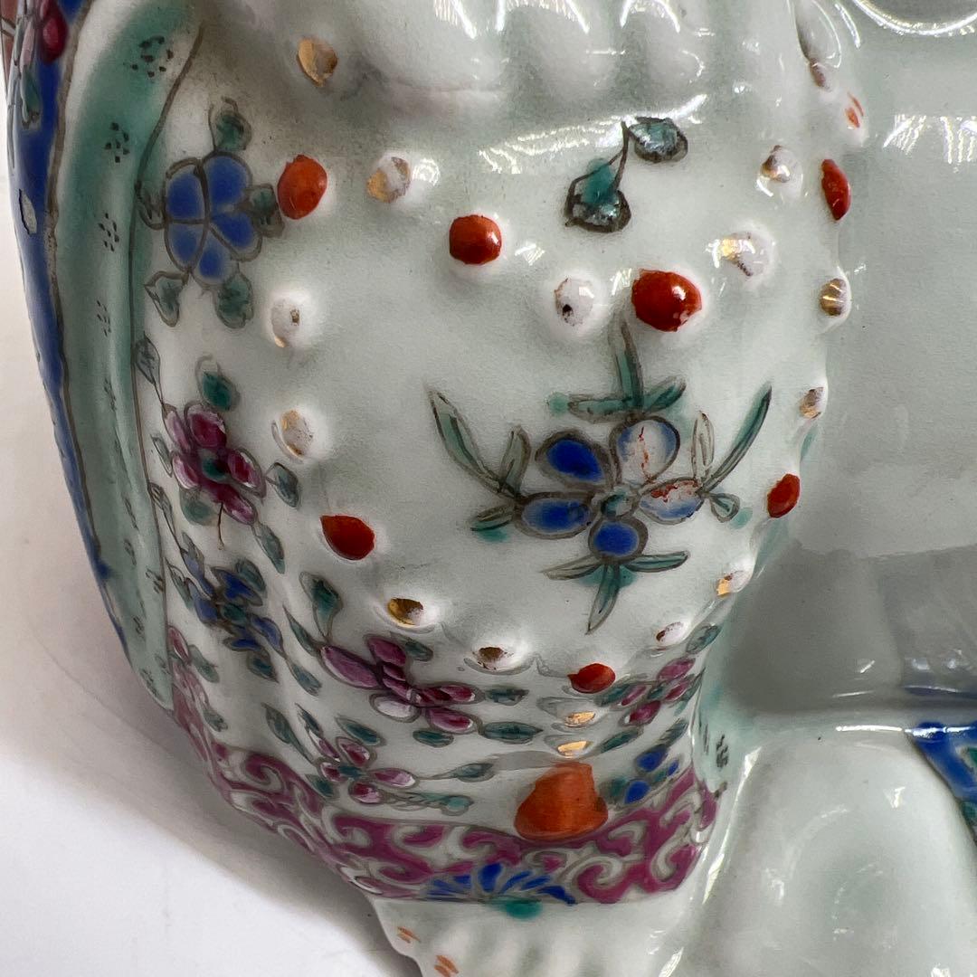 中国景徳鎮 羅漢肝嶺上 朱義順作 粉彩布袋置物 高さ約25㎝ トコル