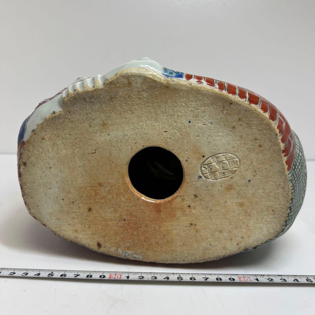 中国景徳鎮 羅漢肝嶺上 朱義順作 粉彩布袋置物 高さ約25㎝ トコル