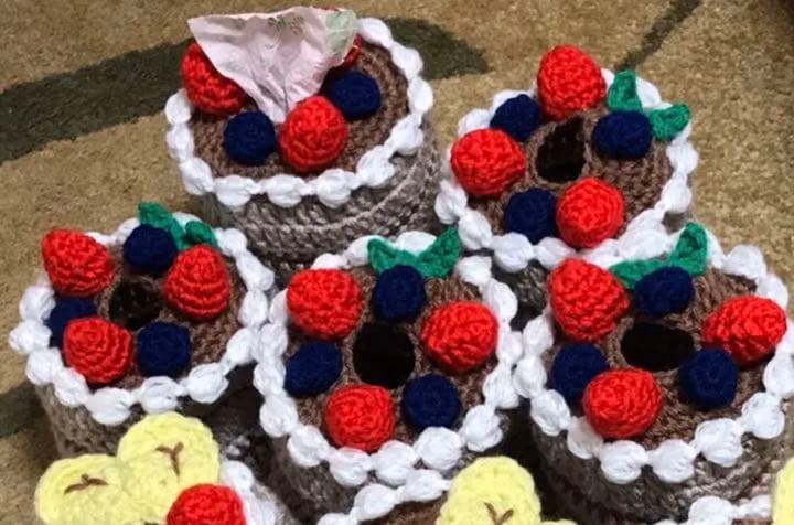 パンケーキトイレットペーパーカバー　ティッシュカバー　手編み