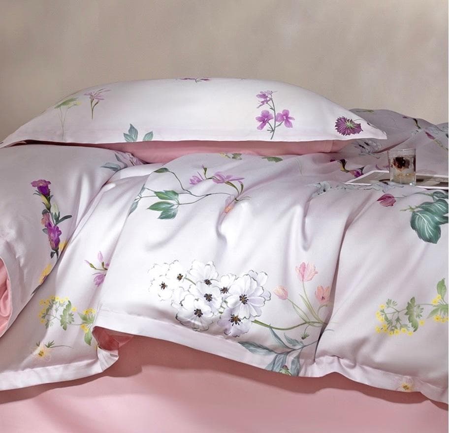 オーダー寝具 エジプト超長綿 600TC ピンク 小花柄 ベッドシーツセット