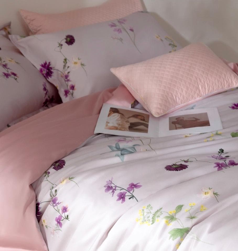 オーダー寝具 エジプト超長綿 600TC ピンク 小花柄 ベッドシーツセット