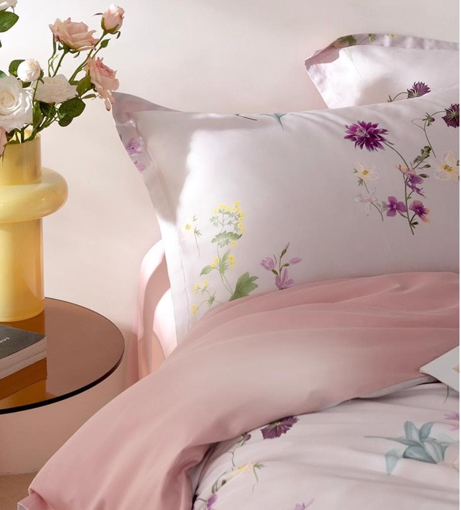 オーダー寝具 エジプト超長綿 600TC ピンク 小花柄 ベッドシーツセット