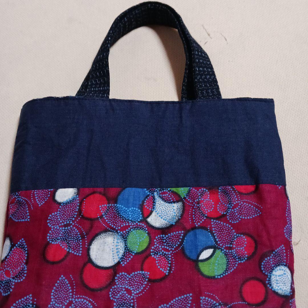 古布リメイク～型染め雪ん子絣縞藍染パッチワークバック - メルカリ