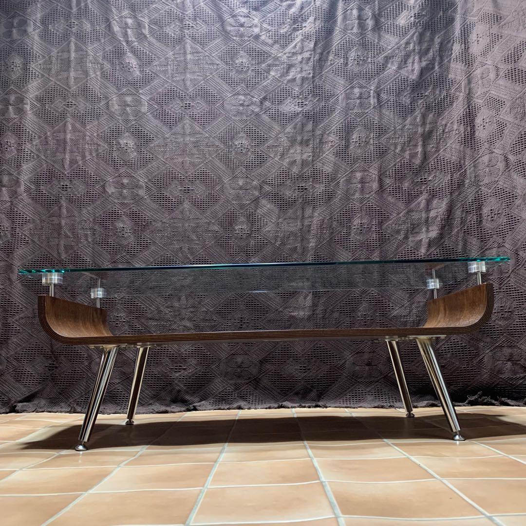 【美品】スペースエイジ ミッドセンチュリー 曲げ木 プライウッド ガラステーブル